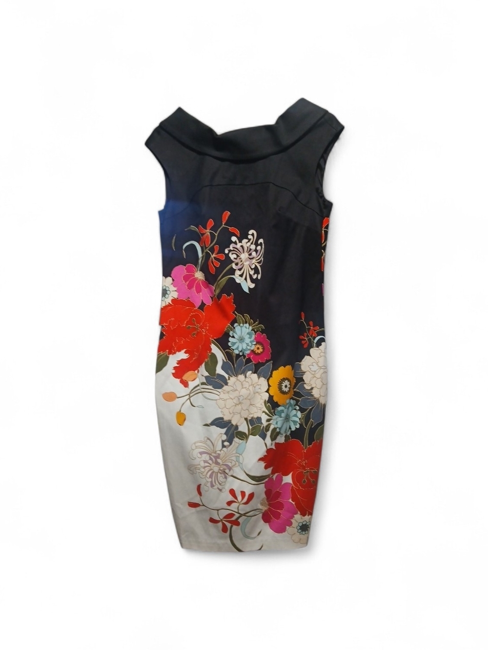 Trina Turk Black Floral Midi Dress with Red & Pink Accents New!
